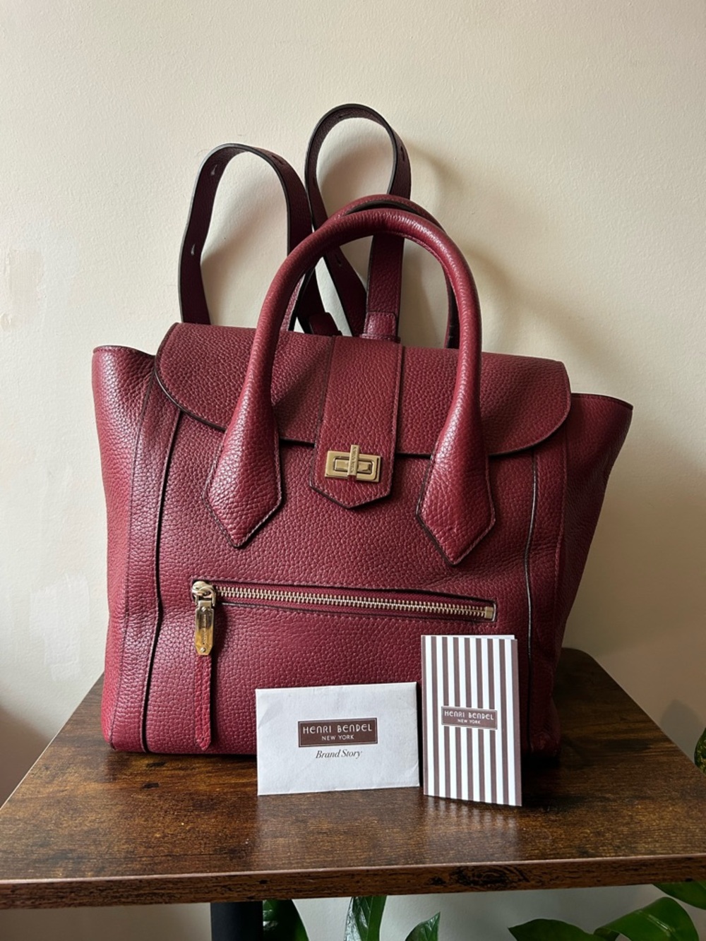 Henri Bendel Rivington Burgundy Leather Convertible Backpack / Purse